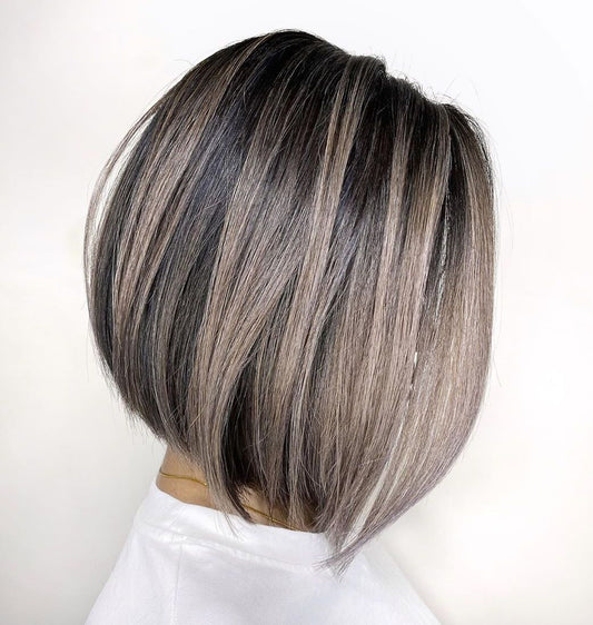 Royal Gray Balayage Lob Wigs for Women Caucasian 100% Human Hair