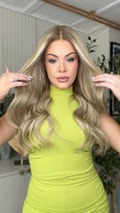 SULMY Pale Blonde Highlights Wigs 100% Real Human Hair for Caucasian 180% Density