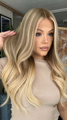 SULMY Dirty Blonde Highlights Wigs 100% Real Human Hair for Caucasian 180% Density