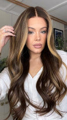 SULMY Brown Highlights Wigs 100% Real Human Hair for Caucasian 180% Density