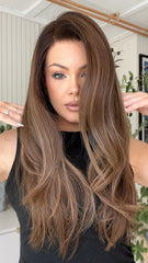 SULMY Brown Blonde Highlights Wigs 100% Real Human Hair for Caucasian 180% Density