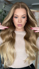 Ombre Ash Blonde Wigs with Brown Roots 100% Real Human Hair for Caucasian 180% Density