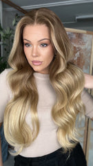 SULMY Ombre Ash Blonde Wigs with Brown Roots 100% Real Human Hair for Caucasian 180% Density