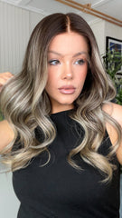 SULMY Cool Gray Brown Highlights Wigs 100% Real Human Hair for Caucasian 180% Density