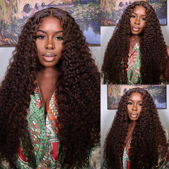 Glueless Chestnut Dark Brown Deep Wave Glueless Wig Pre Plucked 100% Human Hair Wigs
