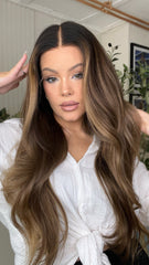 SULMY Brown Highlights Wavy Wigs 100% Real Human Hair for Caucasian 180% Density