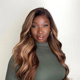 Ombre Ginger Highlights Wigs 100% Real Human Hair