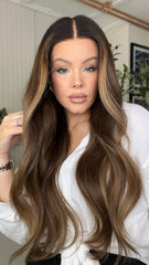 SULMY Brown Highlights Wavy Wigs 100% Real Human Hair for Caucasian 180% Density
