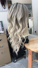 Handmade Ash Blonde Curly Lace Wig with Short Bangs 100% Human Hair, Natural Look for White Women