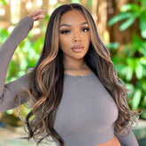 #30 Colored Highlights Body Wave Human Hair Wig