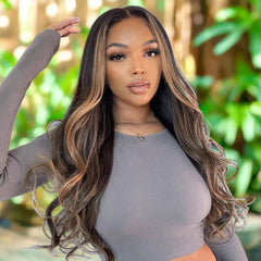 #30 Colored Highlights Body Wave Human Hair Wig