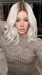 SULMY Pale Blonde Wigs with Brown Roots 100% Real Human Hair for Caucasian 180% Density