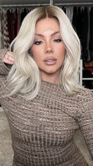 SULMY Pale Blonde Wigs with Brown Roots 100% Real Human Hair for Caucasian 180% Density