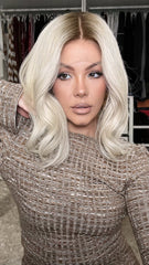 SULMY Pale Blonde Wigs with Brown Roots 100% Real Human Hair for Caucasian 180% Density