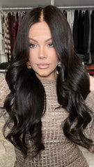 SULMY Natural Black Wavy Wigs 100% Real Human Hair for Caucasian 180% Density