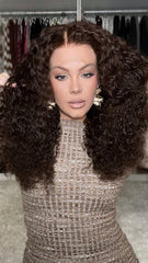 SULMY Deep Curly Chocolate Brown Wigs 100% Real Human Hair for Caucasian 180% Density