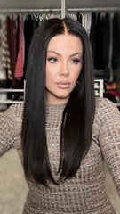 SULMY Natural Black Silky Straight Wigs 100% Real Human Hair for Caucasian 180% Density