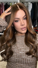 SULMY Dark Brown Highlights Wavy Wigs 100% Real Human Hair for Caucasian 180% Density