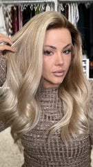 SULMY Honey Blonde Wavy Wigs 100% Real Human Hair for Caucasian 180% Density