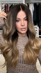 SULMY Ombre Black Brown Wigs 100% Real Human Hair for Caucasian 180% Density