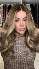 SULMY Cool Brown Highlights Wavy Wigs 100% Real Human Hair for Caucasian 180% Density