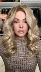 SULMY Ashy Brown Blonde Wavy Wigs 100% Real Human Hair for Caucasian 180% Density
