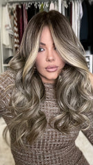 SULMY Warm Gray Highlights Wigs 100% Real Human Hair for Caucasian 180% Density