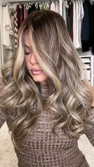 SULMY Warm Gray Highlights Wigs 100% Real Human Hair for Caucasian 180% Density