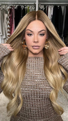 SULMY Ombre Honey Blonde Wavy Wigs 100% Real Human Hair for Caucasian 180% Density