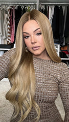 SULMY Ombre Honey Blonde Wavy Wigs 100% Real Human Hair for Caucasian 180% Density