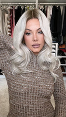 SULMY White Wigs with Black Roots 100% Real Human Hair for Caucasian 180% Density