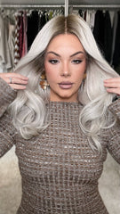 SULMY White Wigs with Black Roots 100% Real Human Hair for Caucasian 180% Density