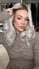 SULMY White Wigs with Black Roots 100% Real Human Hair for Caucasian 180% Density