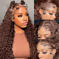 Glueless Chestnut Dark Brown Deep Wave Glueless Wig Pre Plucked 100% Human Hair Wigs