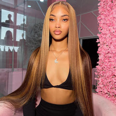 Straight Honey Blonde Wig with Piano Highlights Human Hair Wigs