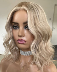 SULMY Short Bob Highlights Platinum Blonde Lace Front Wigs for White Women 100% Human Hair