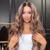 Brown Wigs With Blonde Highlights 100% Human Hair