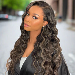 Gold Sand Colored Human Hair Highlights Wigs Body Wave/Straight Natural Hairline