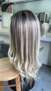 SULMY Dimensional Ash Blonde Long Wigs for White Women 100% Human Hair