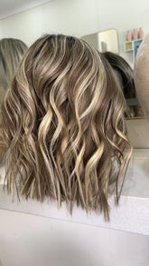 SULMY Highlights Brown Blonde Short Wigs for White Women 100% Human Hair