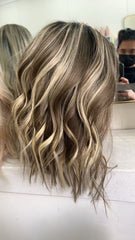 SULMY Highlights Brown Blonde Short Wigs for White Women 100% Human Hair