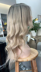 SULMY Ash Blonde Highlights with Dark Roots Long Wigs for White Women 100% Human Hair