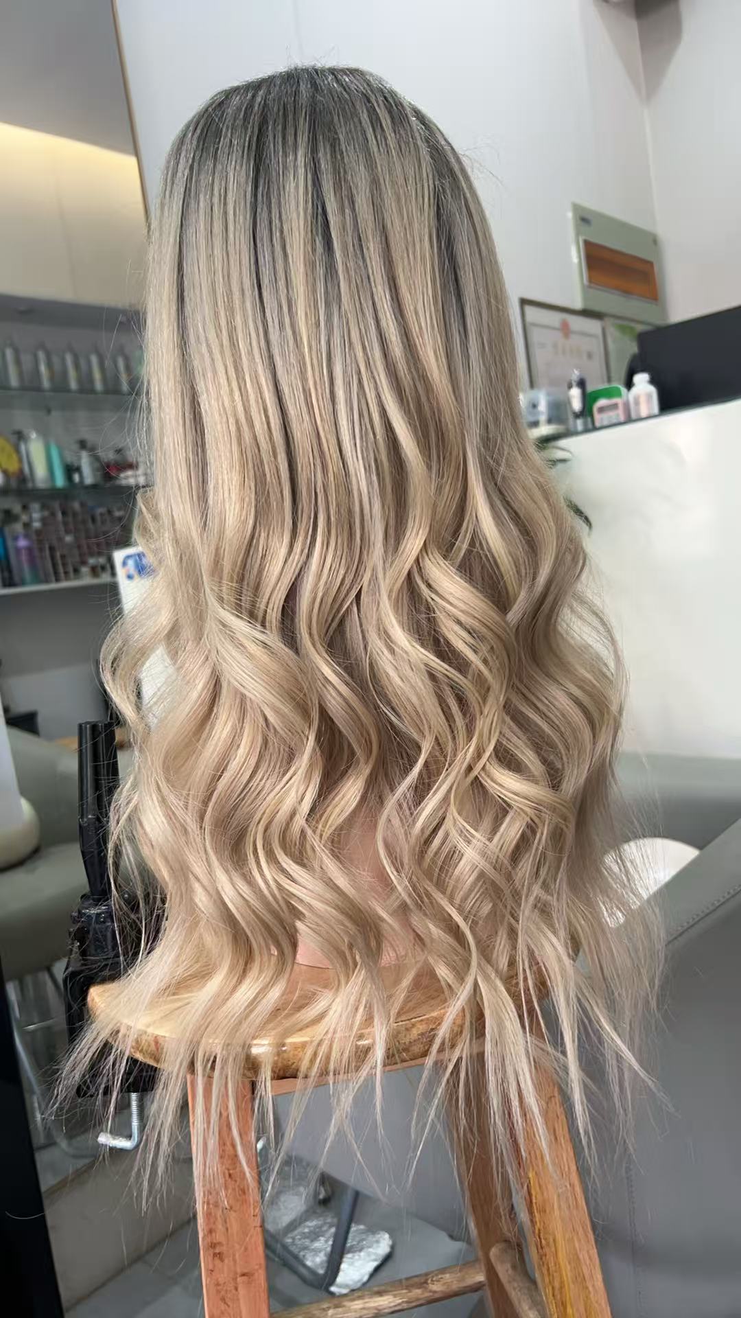 SULMY Ash Blonde Highlights with Dark Roots Long Wigs for White Women 100% Human Hair