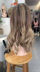 SULMY Brown Blonde Highlights Long Wigs for White Women 100% Human Hair