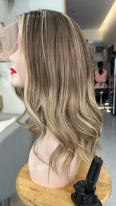 SULMY Brown Blonde Highlights Long Wigs for White Women 100% Human Hair