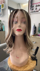 SULMY Brown Blonde Highlights Long Wigs for White Women 100% Human Hair