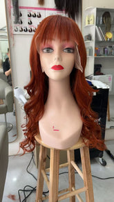 Curly Red Human Hair Wig for White Women Vibrant Ginger Lace Front Wig with Bangs