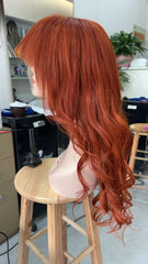 Curly Red Human Hair Wig for White Women Vibrant Ginger Lace Front Wig with Bangs