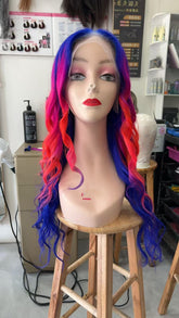 Vibrant Blue Pink Red Body Wave Human Hair Wig