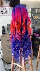 mix of royal blue, hot pink, and bright red 200% Density Straight Lace Front Wig